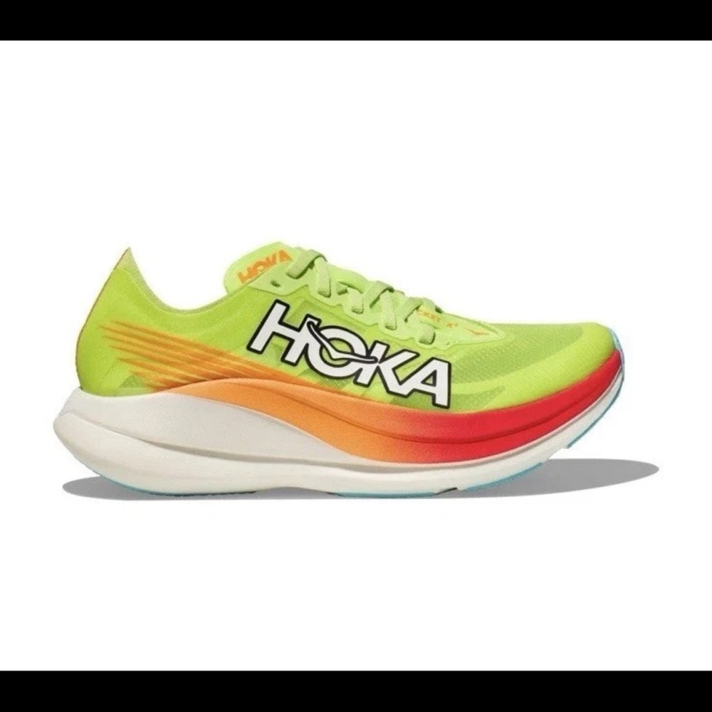 HOKA Rocket X 2 Carbon Plated Shoes Lime Green Red Orange Women’s 7.5 Men’s 6.5
